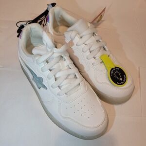 Athletic Works Girls White Light Up Sneakers Shoes Iridescent Star Lace Up NWT